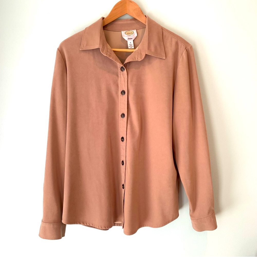Talbots Stretch Tan Button Down Top Jacket Medium
